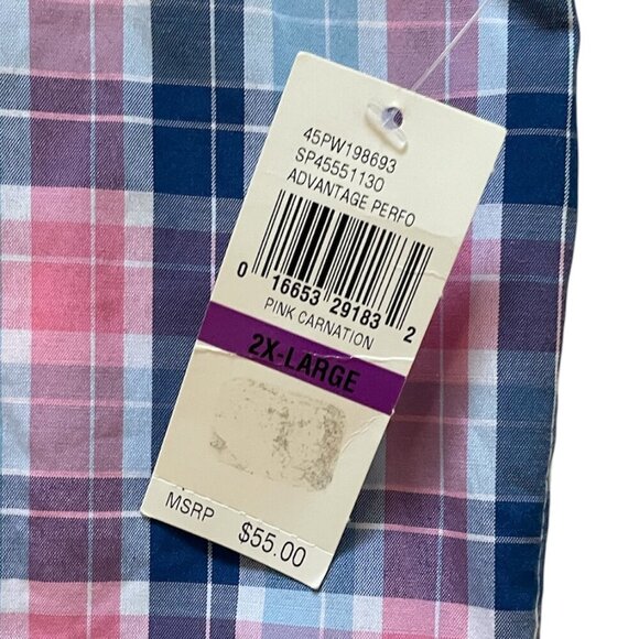 IZOD Advantage Performance Plaid Button Up Shirt Mens 2XL Short Sleeve - Picture 6 of 8